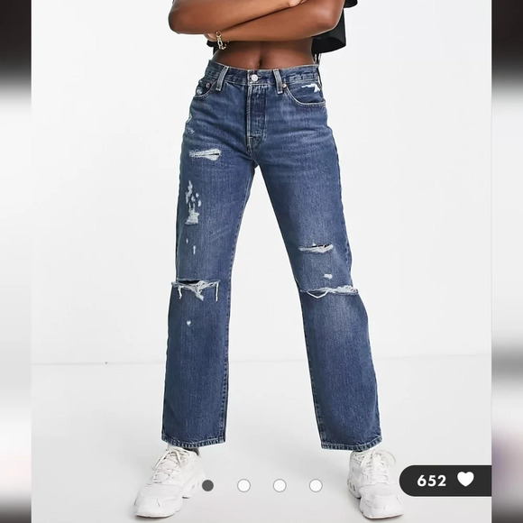 Levi's 501 90's Ripped Jeans BIG E Distressed Medium Wash Denim SIZE 26 X 32